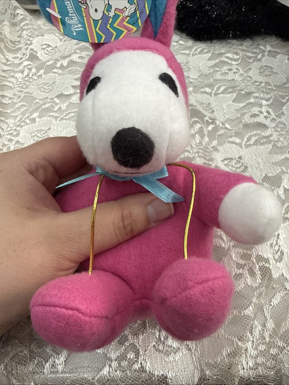 Vintage Whitmans Peanuts Snoopy Easter Bunny Rabbit 7.5" Pink Plush